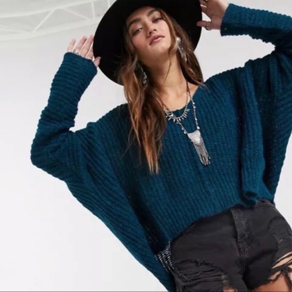 Free People Moonbeam Chunky Knit V Neck Sweater
